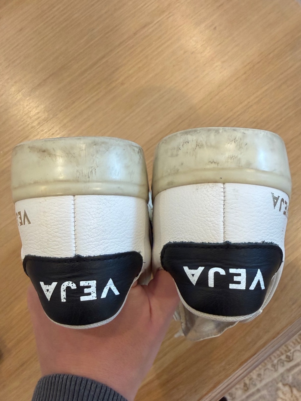 Veja Campo White Leather Sneaker with Black V Accent - Picture 10 of 13